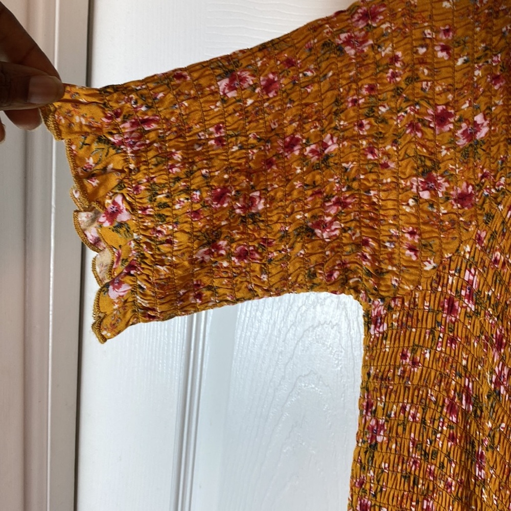 Altar’d State Mini Dress Floral elastic bodice flare skirt size Large - Picture 3 of 6